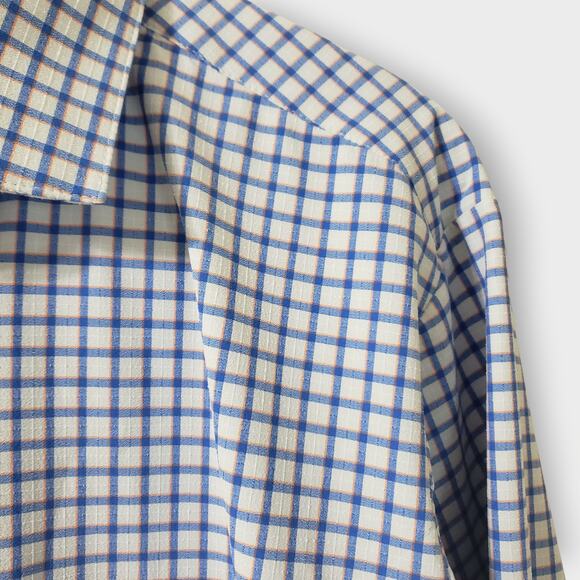 Mizzen + Main Leeward Performance Trim Dress Shirt Blue Orange Gingham Sz Large - Picture 4 of 14